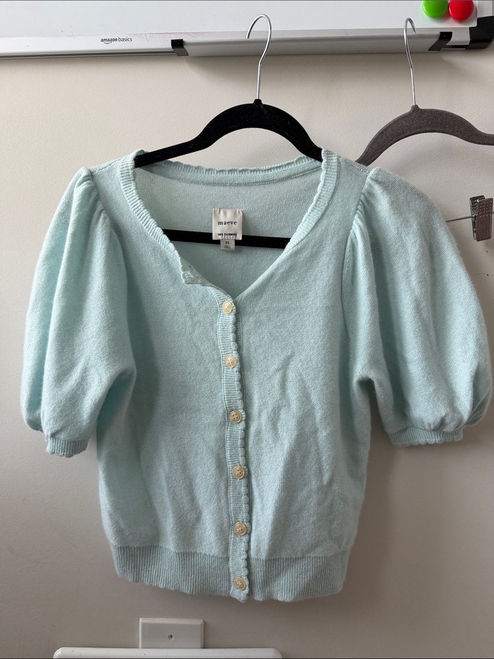 Maeve Mint Puff-Sleeve Cardigan